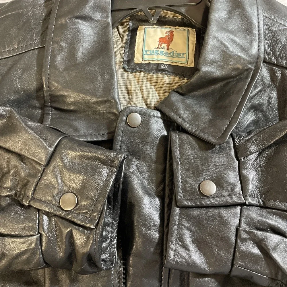 Ruggadier Black Lambskin Leather Bomber Jacket Men's Size 2XL Vintage‎ 90's